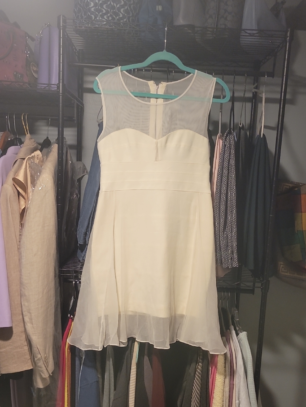 BCBGMaxAzria Cream Strapless Illusion Yoke A-Line Dress